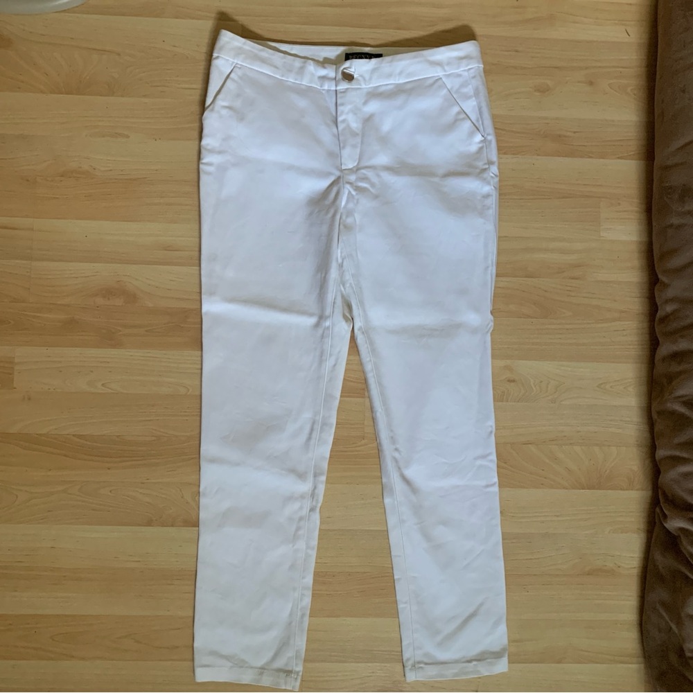 Becxy B White Straight Leg Dress Pants Career Office Trousers Women’s 10